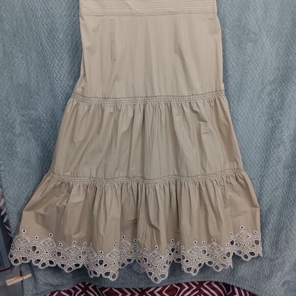 VERONICA BEARD JEANS Women's Amaia Midi Dress Eyelet Cotton Khaki White Size M - Picture 6 of 9